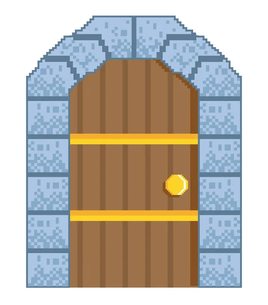Castillo puerta pixel arte — Vector de stock
