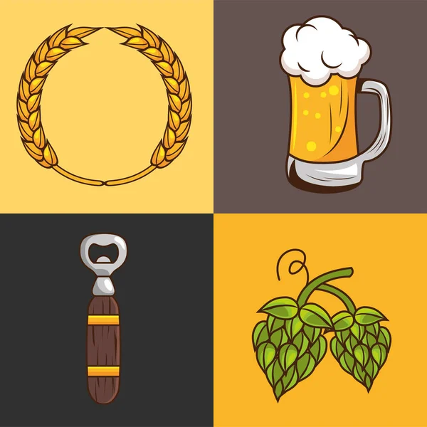 Bira dört ikon içer. — Stok Vektör