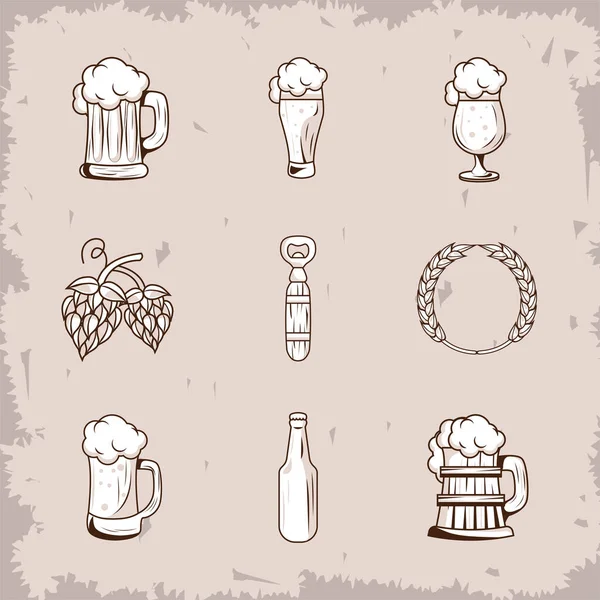 Девять пивных напитков иконы — стоковый вектор