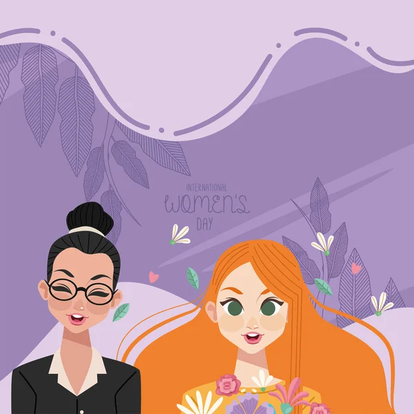 Two women couple characters — Stock Vector