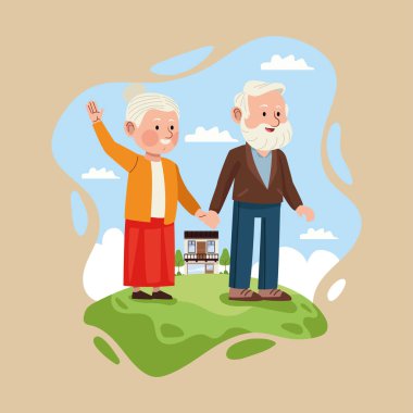 Evi olan yaşlı çift.