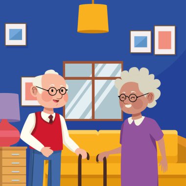 Büyük anne ve büyük baba oturma odasında.