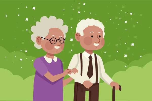 Velho casal andando —  Vetores de Stock