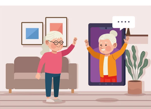 Altes Frauenpaar im Smartphone — Stockvektor