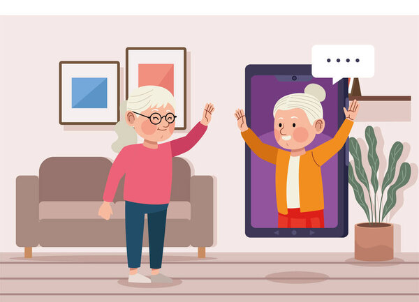 old women couple in smartphone
