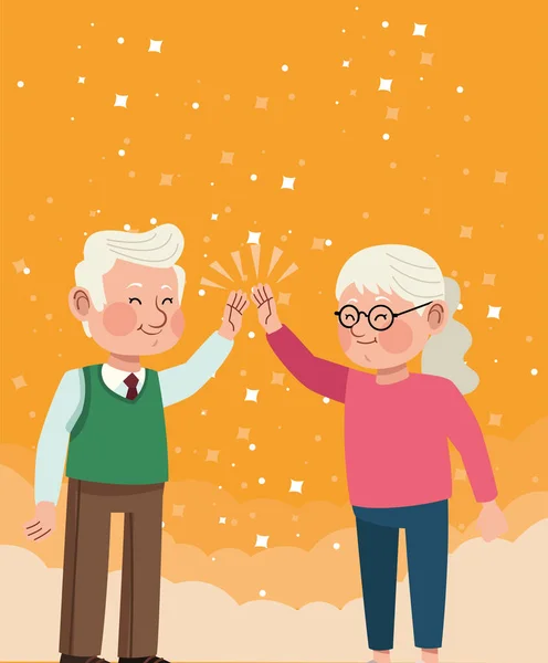 Ηλικιωμένο ζευγάρι σφίγγει τα χέρια — Διανυσματικό Αρχείο