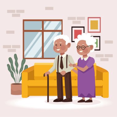 Afro büyükanne ve büyükbaba oturma odasında