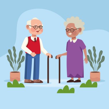 Bastonlu yaşlı çift