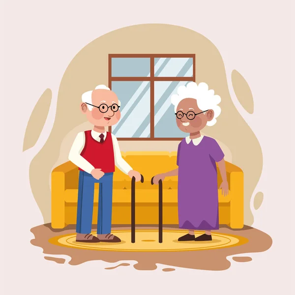 Пожилая пара с диваном — стоковый вектор