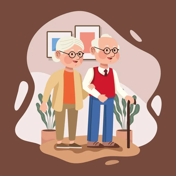 Old couple in the house — Stock Vector