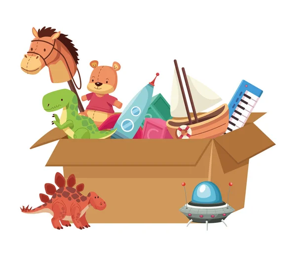 Crianças brinquedos na caixa —  Vetores de Stock