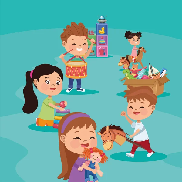 快乐的孩子与玩具 — 图库矢量图片