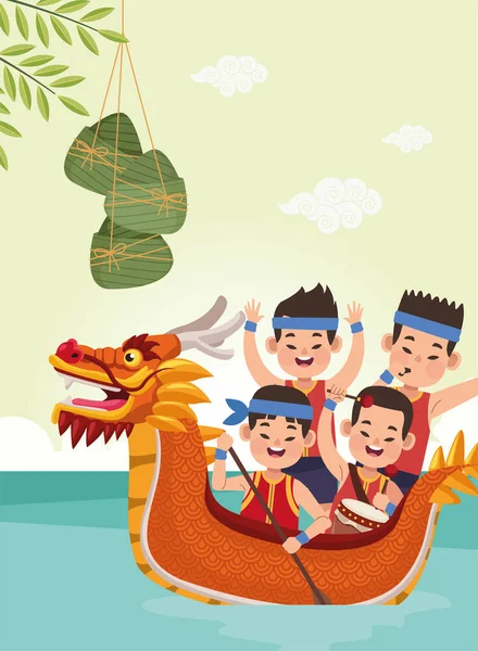 Personnes en bateau dragon — Image vectorielle