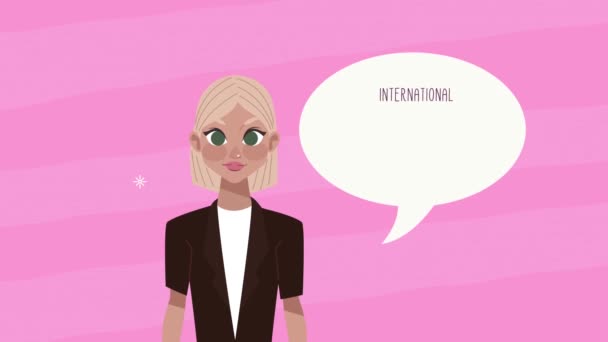 Gelukkig vrouwen dag belettering met blond vrouw — Stockvideo