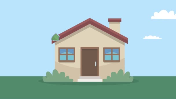 Анимация услуг страхования с домом и щитом — стоковое видео