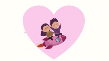 Roket karakterlerle uçan küçük aşıklar