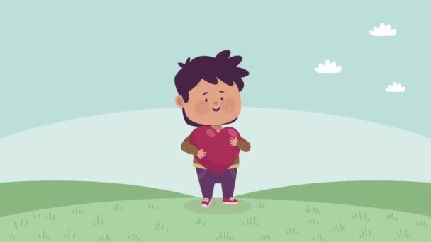 Menino amante pequeno com animação de caráter de coração — Vídeo de Stock