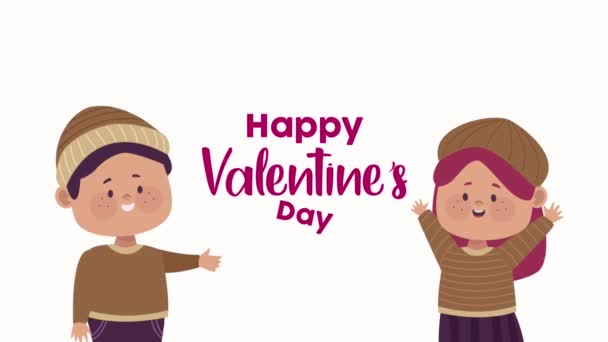 Glücklicher Valentinstag Schriftzug und kleine Paar Animation — Stockvideo