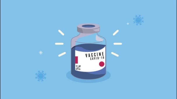 Animação campanha vacina covid19 com frasco para injetáveis — Vídeo de Stock