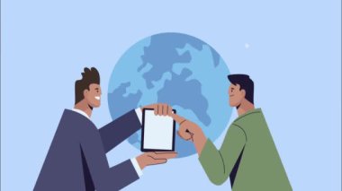 Tabletli ve Dünya gezegenli genç adamlar