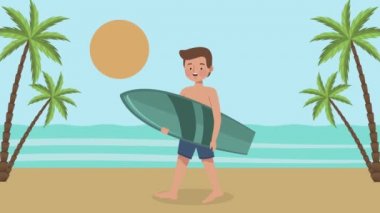 Yeşil sörf tahtası sahnesi olan erkek sörfçü