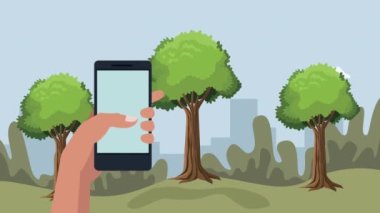 Ormanda akıllı telefonla fotoğraf çektirmek.
