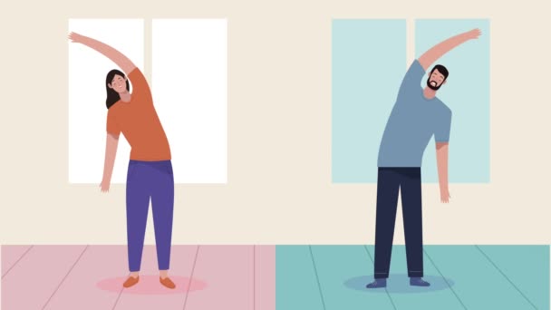 Pareja practicando animación de personajes de ejercicio — Vídeo de stock