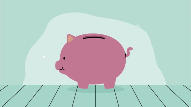小猪存钱经济动画 — 图库视频影像