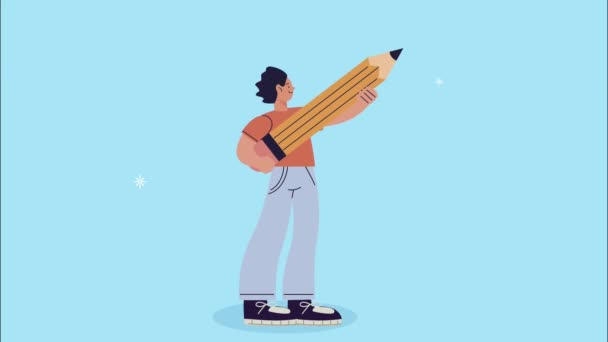 Erfolgsmensch mit Bleistift-Animation — Stockvideo