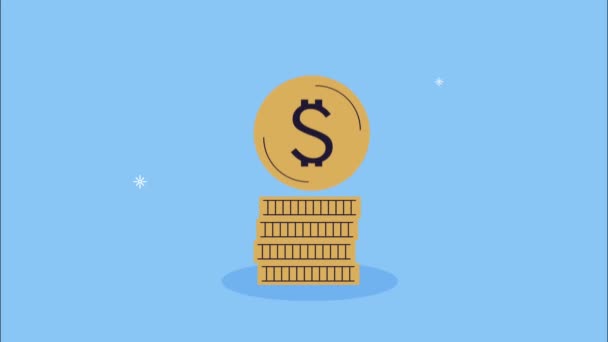 Pile pièces argent dollars animation — Video