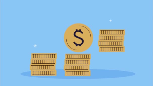 Stapel Münzen Geld Dollar Animation — Stockvideo