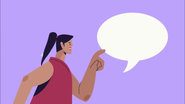 Young woman with speech bubble animation — Stock Video