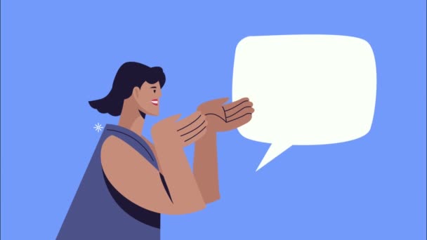 Young woman with speech bubble — Stock Video