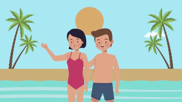Youn pareja en la playa escena — Vídeos de Stock