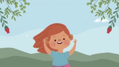 Küçük kız ve çiçekler bahar sahnesi