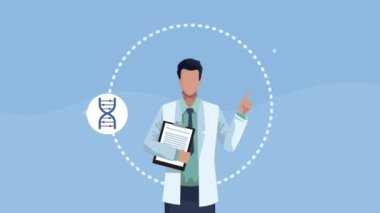 Doktor ve simgelerle sağlık hizmetleri medikal animasyonu