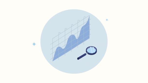 Statistics waves with magnifying glass — Stock Video