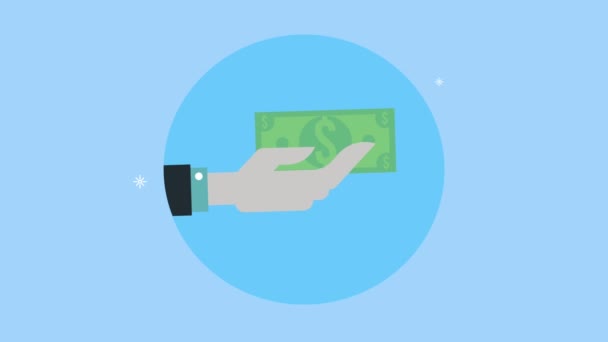 Hand med sedel dollar animation — Stockvideo