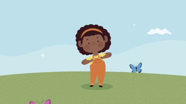 Afro little girl and butterflies — Stock Video