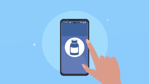 Animación médica sanitaria con app en smartphone — Vídeos de Stock