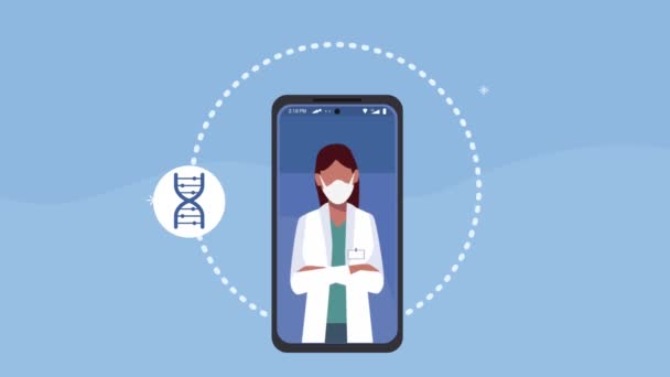 Animação médica com médico feminino no smartphone — Vídeo de Stock