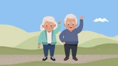 peyzaj karakterli yaşlı çift animasyon