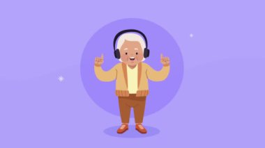 Kulaklık takan yaşlı kadın.