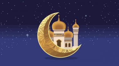 Ramazan Kareem animasyonu Cami kalesi ve ay ile