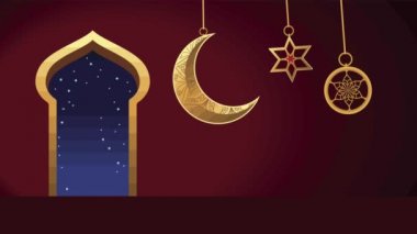 Ramazan kareem animasyonu Altın süslemeler asılı
