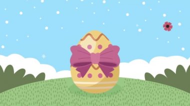 Yumurta ve çiçeklerle mutlu Paskalya animasyonları