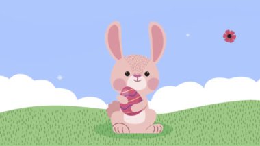 Tavşan ve yumurtalı mutlu paskalya animasyonları.