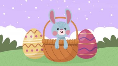 Mutlu Paskalya animasyonları Sepetteki yumurtalı tavşanla