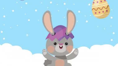 Mutlu Paskalya animasyonları Sevimli tavşan ve yumurtalar