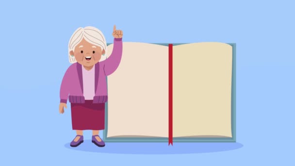 Vieille femme claquant avec l'animation du livre — Video